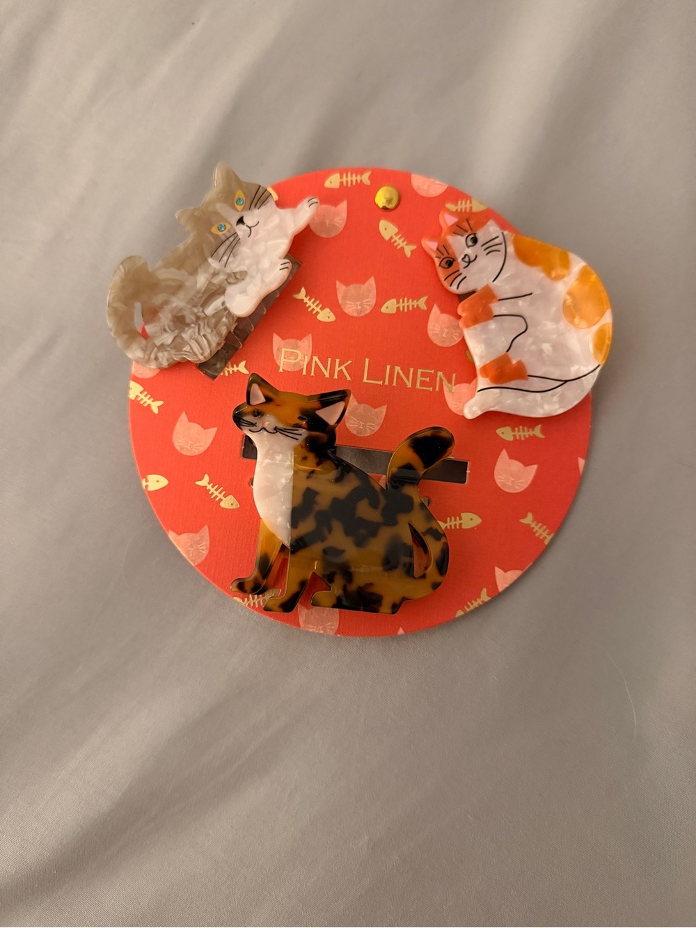 Pink Linen Cat Acrylic Hair Clips - Multicolor Set of 3